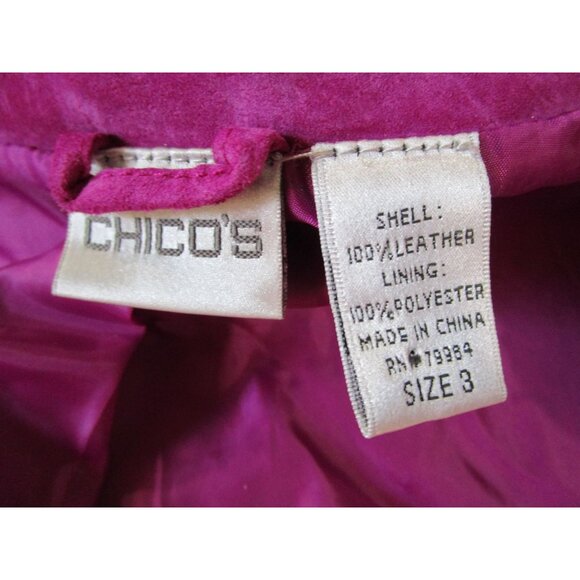 Magenta Suede Leather Jacket Button Closure  Chicos Size 3 Ladies XL - Picture 5 of 16